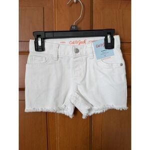 Girls' Cat & Jack White Mid Rise Jean Shorts Size 5T NTW Adjustable Waist